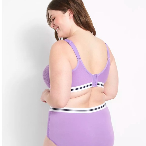 Cacique Bra Plus Size 48DDD (48F) Purple Lace Cotton Scoop Unlined No-Wire Soft - Picture 2 of 11